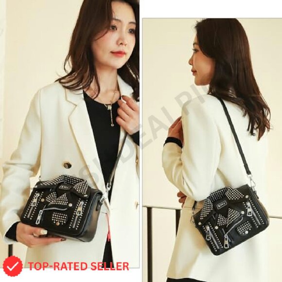 Leather Crossbody Bag Unique Jacket Design Adjustable Strap Chic Evening Purse - Picture 3 of 8